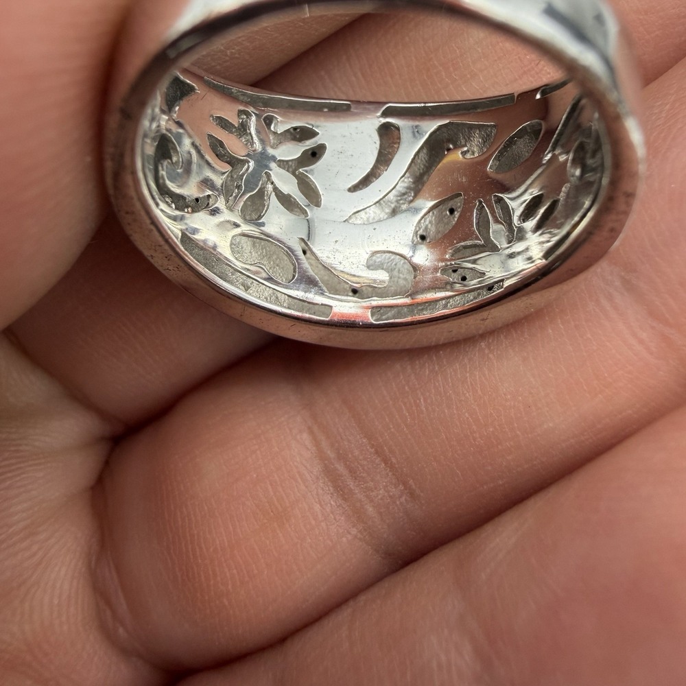 Vtg QVC Designer JWBR Sterling Silver Diamond Ring Floral Pink Enamel Sz7.25 - Picture 5 of 16